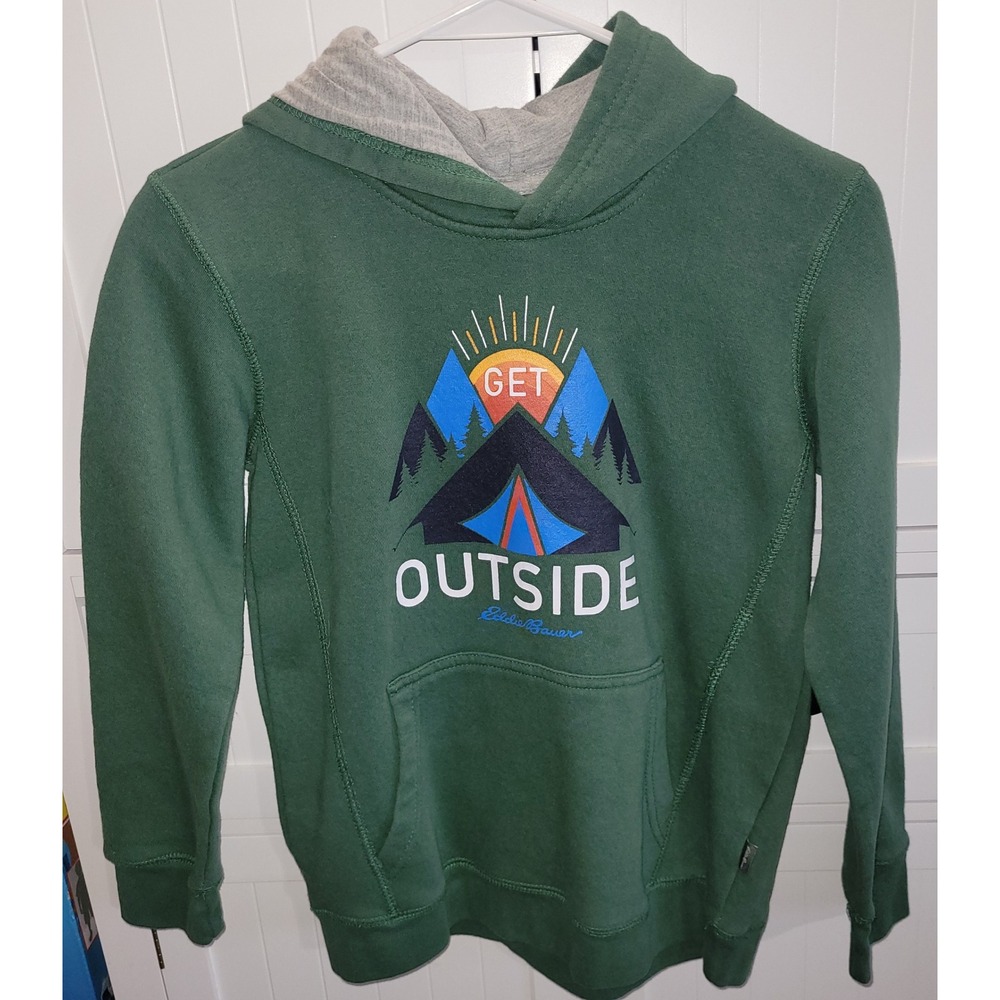Eddie Bauer Kids Green Get Outside Mountain Graphic Hoodie Sweatshirt M 10/12